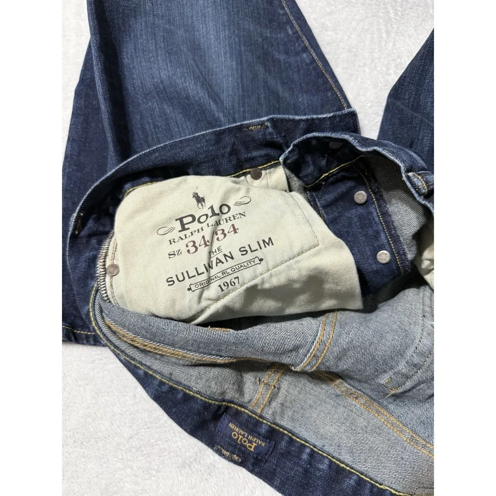 Polo Ralph Lauren Sullivan Slim Jeans Mens‎ 34x33 Dark Wash Denim Button Fly